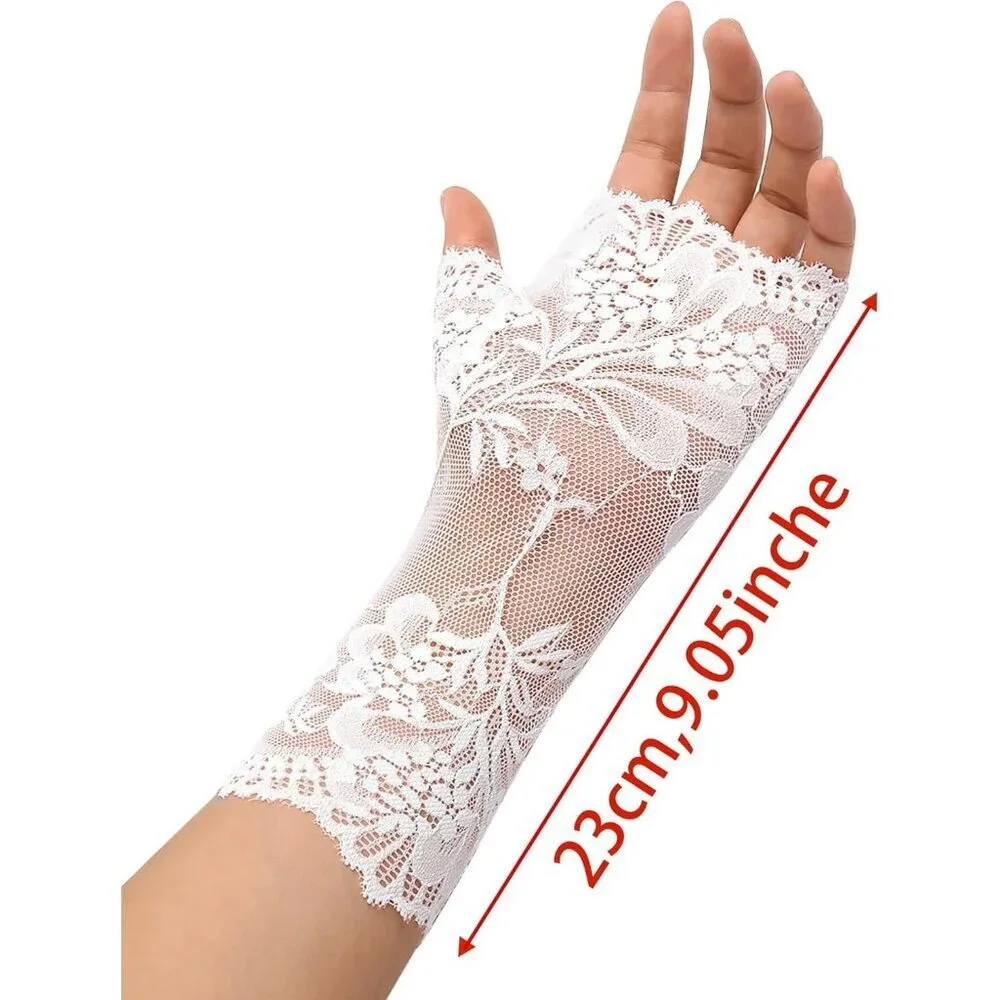 Women Evening Fingerless Short Wrist White Lace Gloves Party Prom Cosplay